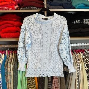 Meetrendi baby blue long sleeve open knit sweater size S